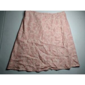 J Jill Pink Floral Print Midi Skirt Linen Blend Women's Size Large